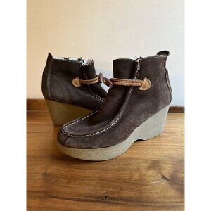 Tommy Girl Brown Suede Wallabee Platform Ankle Boots Womens Y2K Vintage Indie